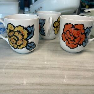 Floral Delight Mugs - Yellow and Orange and Blue(3)